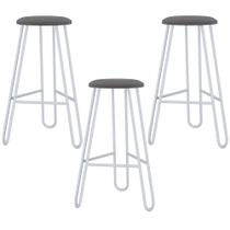 Kit 03 Banquetas Baixa Bar Cozinha Sala de Jantar Áris C01 Branco Linho Fendi Cinza - Lyam Decor Kit 03 Banquetas Baixa Bar Cozinha Sala de Jantar Áris C01 Branco Linho Fendi Cinza - Lyam Decor