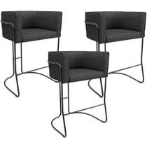 Kit 03 Banquetas Baixa Base de Aço Preto Betina D02 Linho Cinza Escuro C-416 - Lyam Decor Kit 03 Banquetas Baixa Base de Aço Preto Betina D02 Linho Cinza Escuro C-416 - Lyam Decor