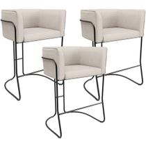 Kit 03 Banquetas Baixa Base de Aço Preto Betina D02 Linho Cru D-461 - Lyam Decor Kit 03 Banquetas Baixa Base de Aço Preto Betina D02 Linho Cru D-461 - Lyam Decor