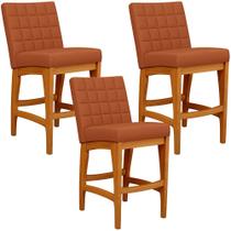 Kit 03 Banquetas Baixa Cozinha Bancada Bar Sala Jantar Fixa Mila L02 Tecido Terracota - Lyam Decor Kit 03 Banquetas Baixa Cozinha Bancada Bar Sala Jantar Fixa Mila L02 Tecido Terracota - Lyam Decor