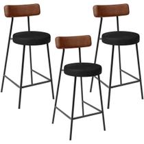 Kit 03 Banquetas Baixa Cozinha Sala Jantar Bancada Milão L02 material sintético Marrom Preto -LyamDecor Kit 03 Banquetas Baixa Cozinha Sala Jantar Bancada Milão L02 material sintético Marrom Preto -LyamDecor