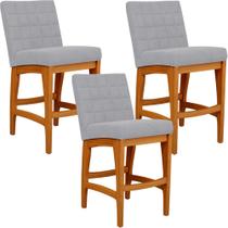 Kit 03 Banquetas Baixa Para Cozinha Bancada Bar Sala Jantar Fixa Mila L02 Suede Cinza - Lyam Decor Kit 03 Banquetas Baixa Para Cozinha Bancada Bar Sala Jantar Fixa Mila L02 Suede Cinza - Lyam Decor