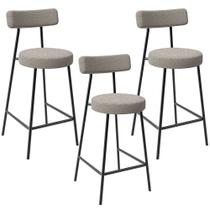 Kit 03 Banquetas Baixa Para Cozinha Sala De Jantar Bar Bancada Milão L02 Bouclê Creme -LyamDecor