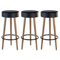 Kit 03 Banquetas Cozinha Londres Estofada D-33 com Pés de Madeira material sintético Preto - Desk Design Kit 03 Banquetas Cozinha Londres Estofada D-33 com Pés de Madeira material sintético Preto - Desk Design