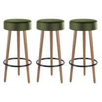 Kit 03 Banquetas Cozinha Londres Estofada D-33 com Pés de Madeira material sintético Verde - Abmaza