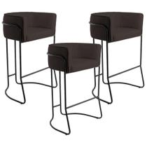 Kit 03 Banquetas Decorativas Fixa Base de Aço Preto Betina D02 Material Sintético Marrom C-34 - Lyam Decor