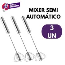 Kit 03 Batedor Inox Misturador Clara Neve Mixer Semi Automático Manual Giratório Profissional