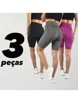 Kit 03 Bermuda Ciclista Liso Cós Alto Duplo Shorts Academia Kit 03 Bermuda Ciclista Liso Cós Alto Duplo Shorts Academia