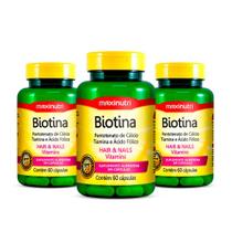 Kit 03 Biotina Cabelo Unhas Vitaminas + Acido Fólico 60 Caps - Maxinutri
