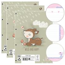 Kit 03 Blocos de Folhas de Fichário Caderno Argolado So Cute 80 Folhas Decoradas Animativa
