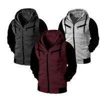 Kit 03 Blusa de Frio Moletom Casaco com Zíper Jaqueta Com Capuz