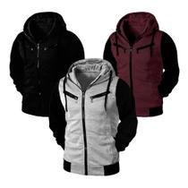 Kit 03 Blusa de Frio Moletom Casaco com Zíper Jaqueta Com Capuz