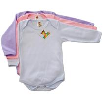 Kit 03 Body Bebê Manga Longa Malha Canelada Feminino Kit 03 Body Bebê Manga Longa Malha Canelada Feminino