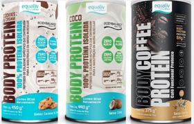 Kit 03 Body Protein Sabores Café com Vanilla (Baunilha),Coco e Cookies & Cream- Equaliv
