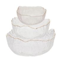 Kit 03 Bowls de Cristal Martelado com Borda Dourada Taj Wolff