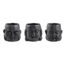 Kit 03 Cachepot Buda Sabedoria Preto Em Cimento M02 - D'Rossi Kit 03 Cachepot Buda Sabedoria Preto Em Cimento M02 - D'Rossi