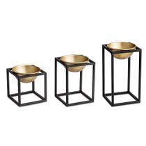 Kit 03 Cachepot Dourado Com Suporte Metalico Preto M02 - D'Rossi