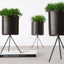 Kit 03 Cachepot Metalico Preto Com Suporte - D'Rossi