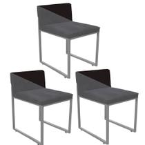 Kit 03 Cadeira Office Lee Duo Sala de Jantar Industrial Ferro Prata material sintético Cinza e Marrom - Ahz Móveis