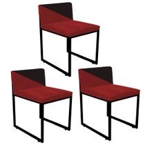 Kit 03 Cadeira Office Lee Duo Sala de Jantar Industrial Ferro Preto material sintético Vermelho e Vermelho - Ahz Móveis