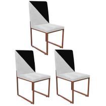 Kit 03 Cadeira Office Stan Duo Sala de Jantar Industrial Ferro Bronze material sintético Branco e Preto - Ahz Móveis