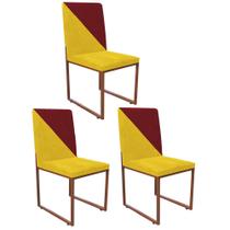 Kit 03 Cadeira Office Stan Duo Sala de Jantar Industrial Ferro Bronze Sintético Amarelo e Vermelho - Ahz Móveis