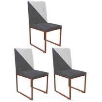 Kit 03 Cadeira Office Stan Duo Sala de Jantar Industrial Ferro Bronze Sintético Cinza e Branco - Ahz Móveis