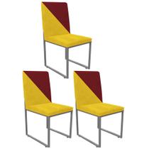 Kit 03 Cadeira Office Stan Duo Sala de Jantar Industrial Ferro Cinza material sintético Amarelo e Vermelho - Ahz Móveis