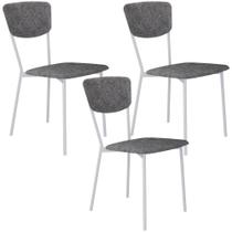 Kit 03 Cadeira Para Sala de Jantar Village Branco C01 Linho Prata - Lyam Decor