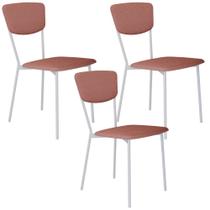 Kit 03 Cadeira Para Sala de Jantar Village Branco C01 Linho Rosê - Lyam Decor Kit 03 Cadeira Para Sala de Jantar Village Branco C01 Linho Rosê - Lyam Decor