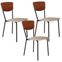 Kit 03 Cadeira Para Sala de Jantar Village Preto C01 Linho Areia material sintético Caramelo - Lyam Decor Kit 03 Cadeira Para Sala de Jantar Village Preto C01 Linho Areia material sintético Caramelo - Lyam Decor