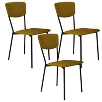 Kit 03 Cadeira Para Sala de Jantar Village Preto C01 Linho Mostarda - Lyam Decor