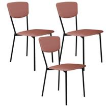 Kit 03 Cadeira Para Sala de Jantar Village Preto C01 Linho Rosê - Lyam Decor Kit 03 Cadeira Para Sala de Jantar Village Preto C01 Linho Rosê - Lyam Decor