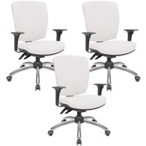 Kit 03 Cadeiras de Escritório Diretor Office Giratória Cromada Alta Flexi P03 Vinil Branco-Lyam