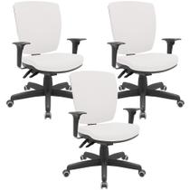 Kit 03 Cadeiras de Escritório Diretor Office Giratória Preto Alta Flexi P03 VinilBranco-Lyam