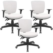 Kit 03 Cadeiras de Escritório Executiva Office Giratória Preto Baixa Flexi P03 Vinil Branco -Lyam