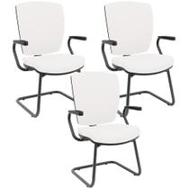 Kit 03 Cadeiras de Escritório Fixa Executiva Office Preto Slim Alta Flexi P03 Vinil Branco -Lyam