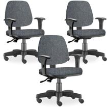 Kit 03 Cadeiras de Escritório Giratória Executiva Ergonômica Job Linho Chumbo - Lyam Decor Kit 03 Cadeiras de Escritório Giratória Executiva Ergonômica Job Linho Chumbo - Lyam Decor