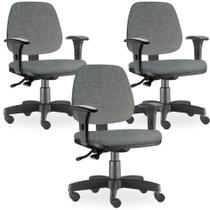 Kit 03 Cadeiras de Escritório Giratória Executiva Ergonômica Job Linho Cinza Escuro - Lyam Decor