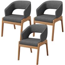 Kit 03 Cadeiras de Jantar e Estar Living Estofada Lince L02 Linho Cinza Escuro - Lyam Decor