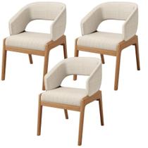 Kit 03 Cadeiras de Jantar e Estar Living Estofada Lince L02 Linho Palha - Lyam Decor