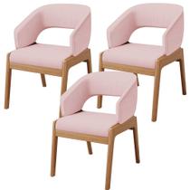 Kit 03 Cadeiras de Jantar e Estar Living Estofada Lince L02 Linho Rosê - Lyam Decor Kit 03 Cadeiras de Jantar e Estar Living Estofada Lince L02 Linho Rosê - Lyam Decor