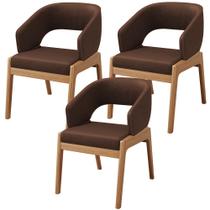 Kit 03 Cadeiras de Jantar e Estar Living Estofada Lince L02 material sintético Marrom - Lyam Decor