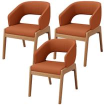 Kit 03 Cadeiras de Jantar e Estar Living Estofada Lince L02 Tecido Terracota - Lyam Decor