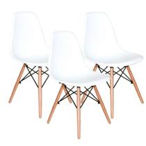 Kit 03 Cadeiras Decorativas Eiffel Charles Eames F03 Branco Com Pés De Madeira - Lyam Decor