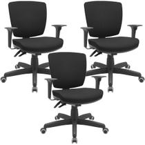 Kit 03 Cadeiras Escritório Executiva Office Giratória Preto Baixa Flexi P03 Poliéster Preto -Lyam Kit 03 Cadeiras Escritório Executiva Office Giratória Preto Baixa Flexi P03 Poliéster Preto -Lyam