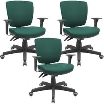 Kit 03 Cadeiras Escritório Executiva Office Giratória Preto Baixa Flexi P03 Poliéster Verde -Lyam Kit 03 Cadeiras Escritório Executiva Office Giratória Preto Baixa Flexi P03 Poliéster Verde -Lyam