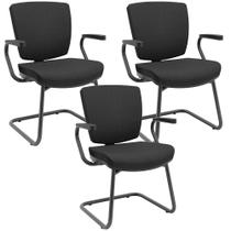 Kit 03 Cadeiras Escritório Fixa Executiva Office Preto Slim Baixa Flexi P03 Poliéster Preto-Lyam