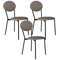 Kit 03 Cadeiras Estofada Para Sala De Jantar Azuri Preto C01 material sintético Cinza - Lyam Decor