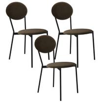 Kit 03 Cadeiras Estofada Para Sala De Jantar Azuri Preto C01 Veludo Marrom Sand - Lyam Decor